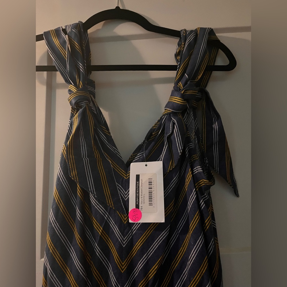 Women’s blue and yellow jumpsuit.